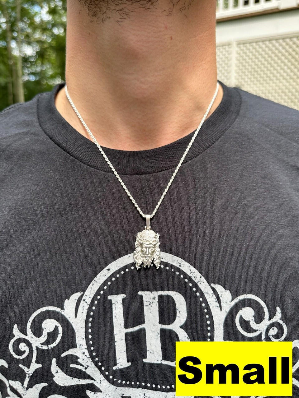 【STING925】Jesus Piece Pendant Box chain 3mm 55cm HEAVY SOLID Real 925 Sterling Silver Jesus Piece Iced
