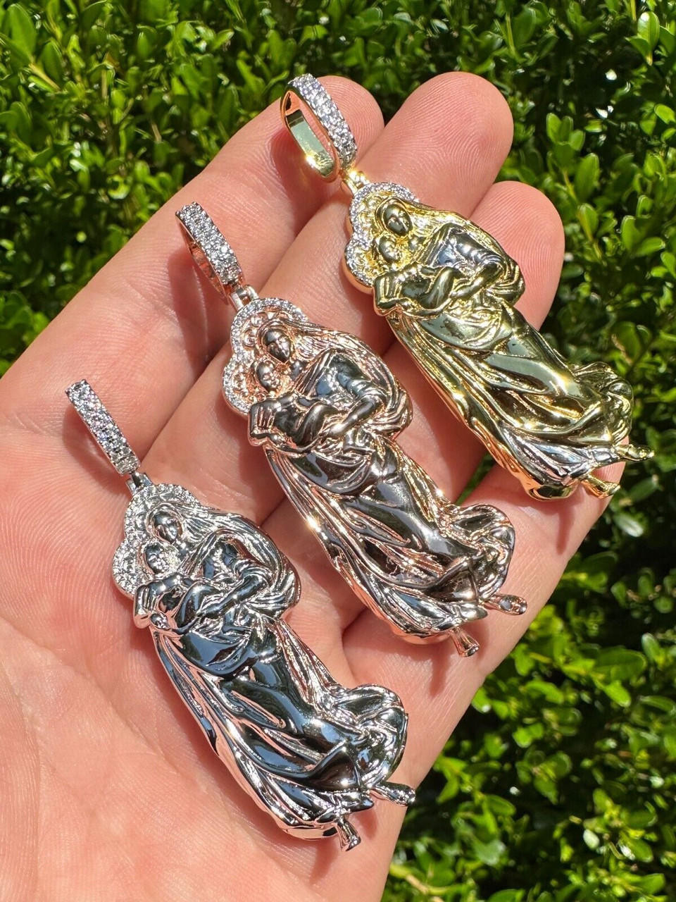 ネックレス・ペンダント Mary Gold Silver Pink Necklace(SILVER925) MOISSANITE Virgin Mary 3D Pendant Real 925 Silver/ Yellow