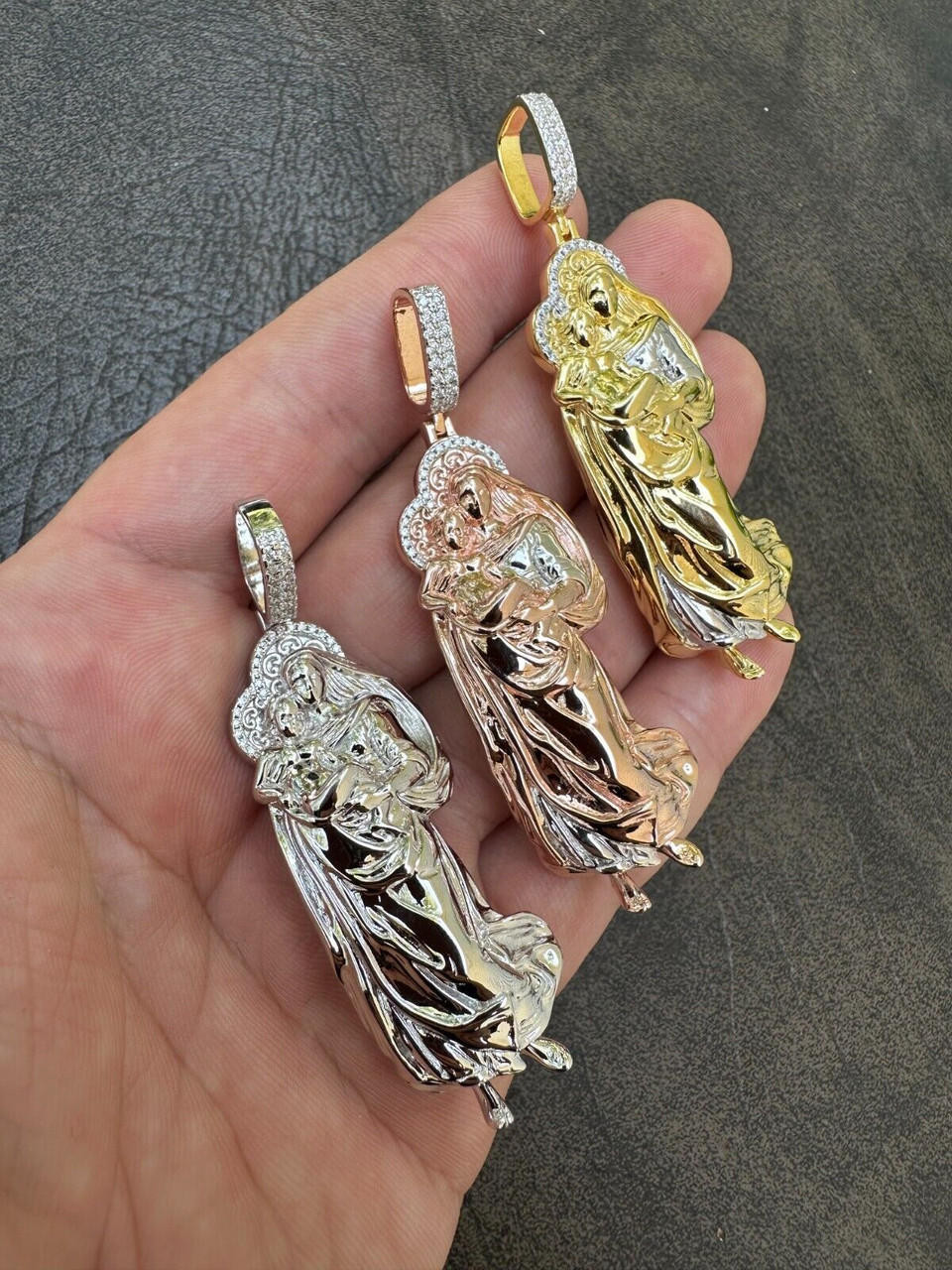ネックレス・ペンダント Mary Gold Silver Pink Necklace(SILVER925) MOISSANITE Virgin Mary 3D Pendant Real 925 Silver/ Yellow