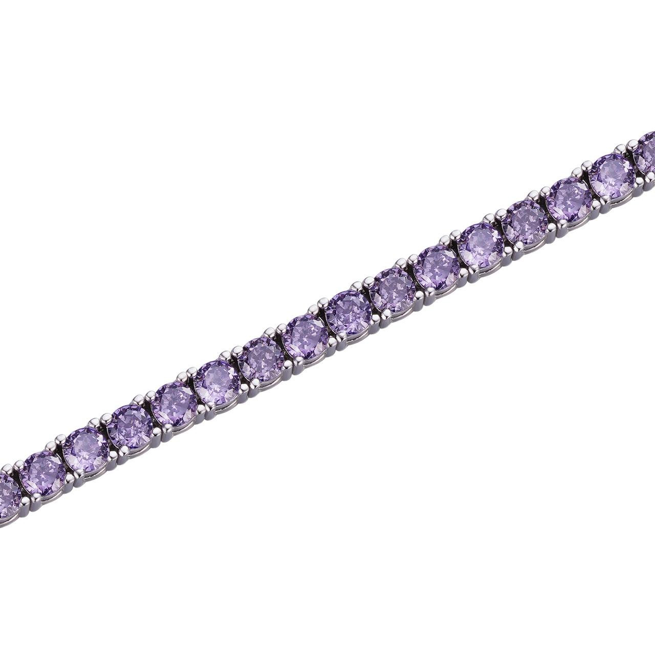 【BLACKPURPLE】Black Purple Sigma Tennis Cubic Bracelet 3mm Purple CZ Tennis Bracelet Real Iced 925 Sterling Silver