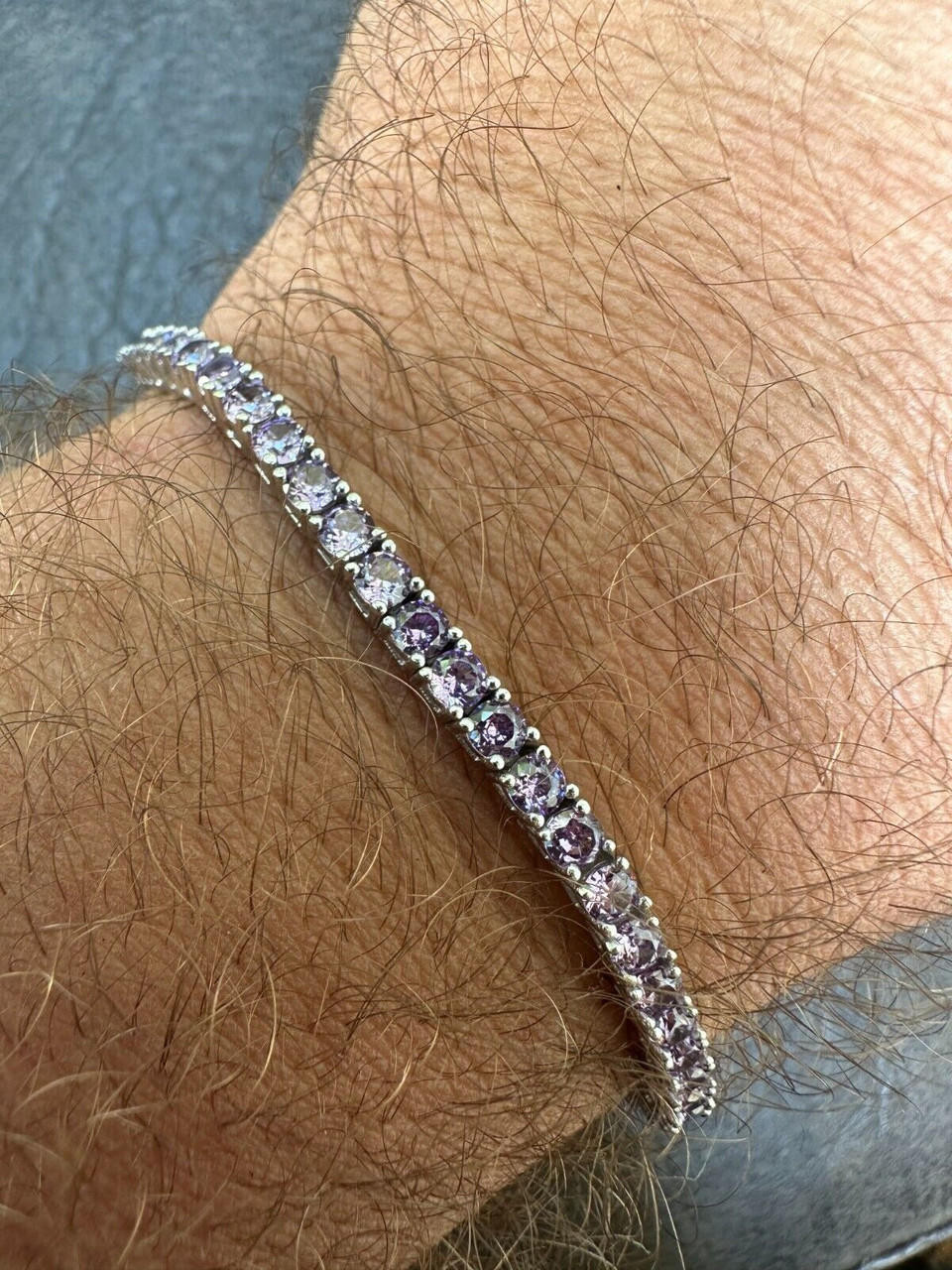 3mm Purple CZ Tennis Bracelet Real Iced 925 Sterling Silver