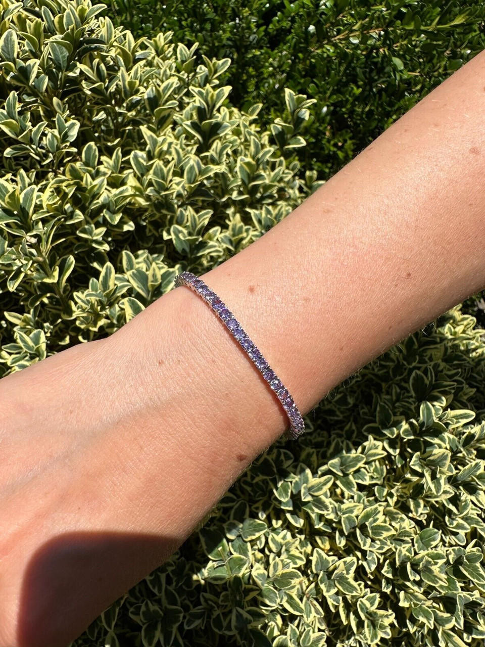 【BLACKPURPLE】Black Purple Sigma Tennis Cubic Bracelet 3mm Purple CZ Tennis Bracelet Real Iced 925 Sterling Silver