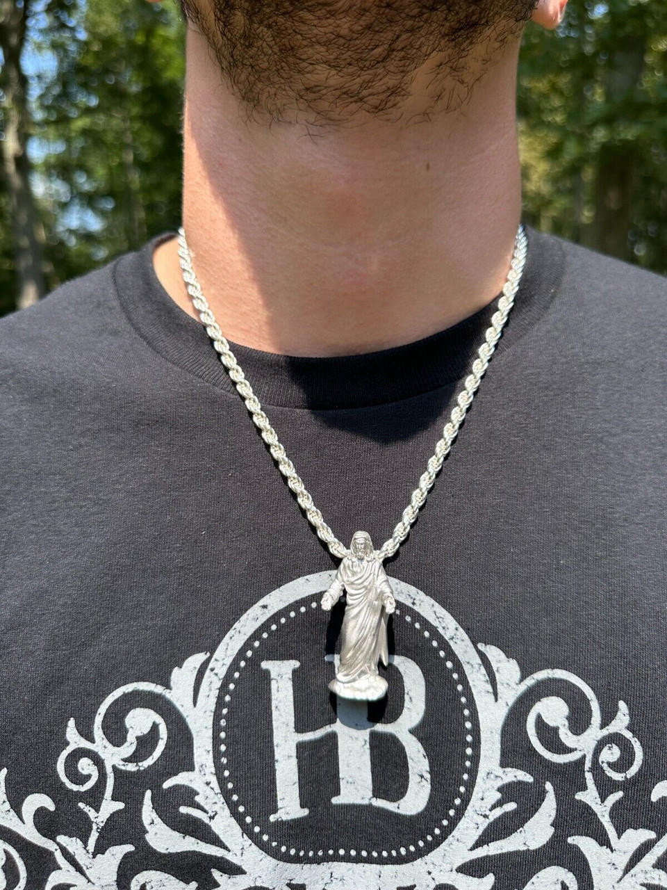 【STING925】Jesus Piece Pendant Box chain 3mm 60cm JESUS PIECE PENDANT 30