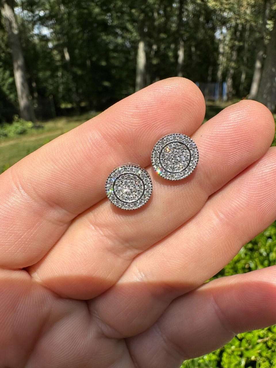 Diamond Solitaire Stud Circle Diamond Earrings For Mens 8mm Stud