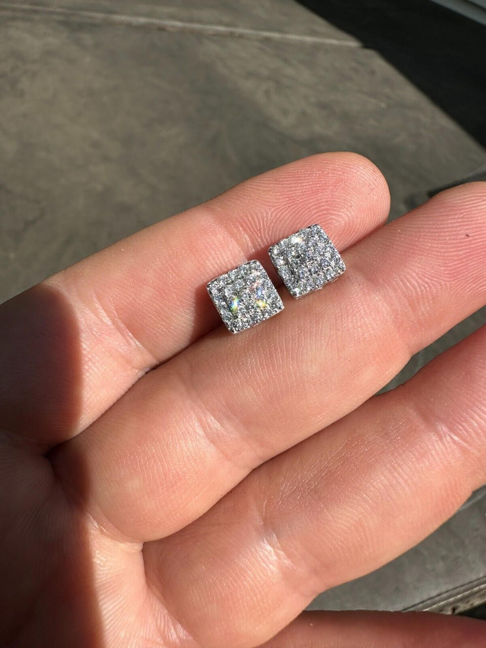 Square Diamond Mens 14k Diamond Earrings VVS Real Diamond Men's