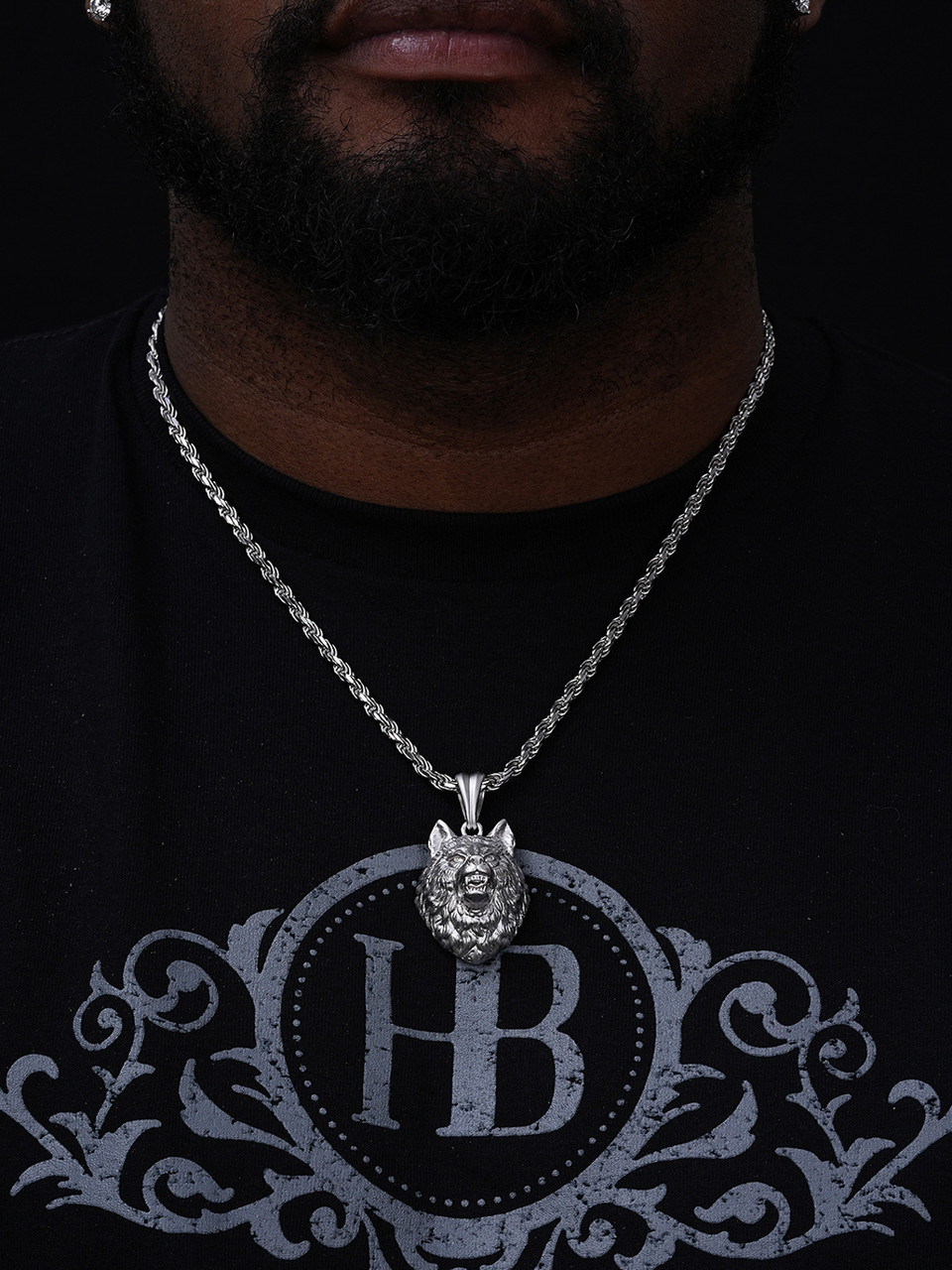 Real Solid 925 Sterling Silver / 14k Gold Wolf Head High