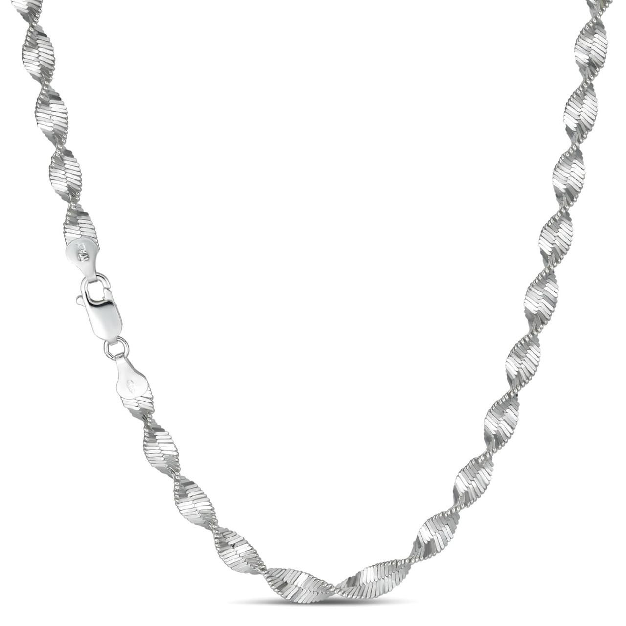 Real 925 Sterling Silver 6mm Loose Singapore Rope Chain Necklace