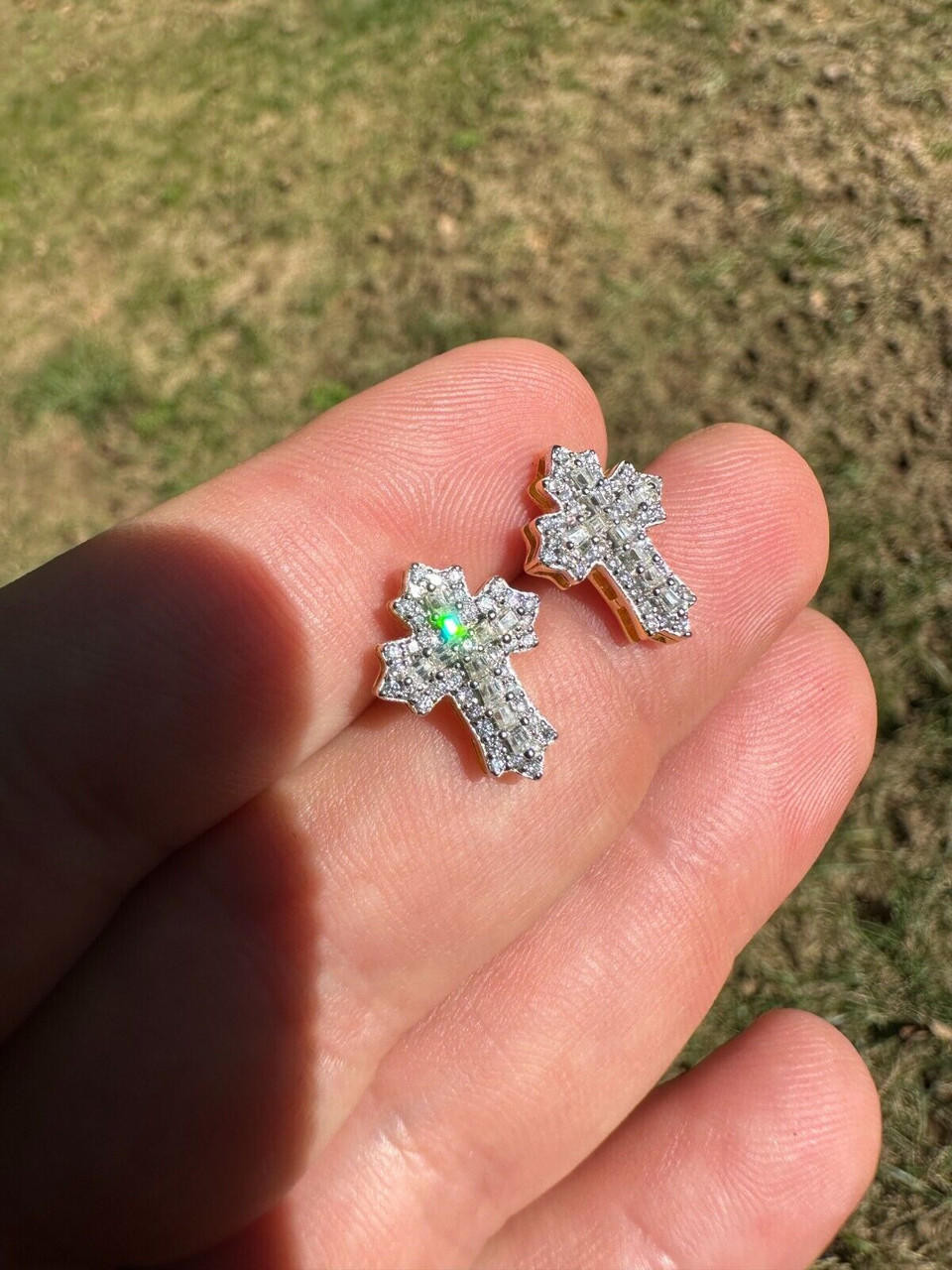 Moissanite Gothic Cross Large Earrings 14k Gold Vermeil 925 Moissanite Gothic Cross Large Earrings 14k Gold Vermeil 925