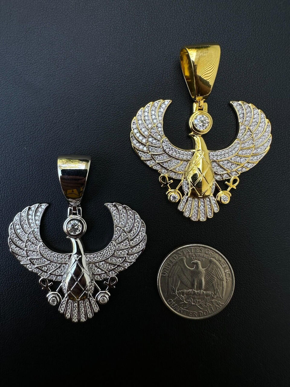 MOISSANITE Horus W. Ankh Pendant Real 925 Silver / Gold Iced