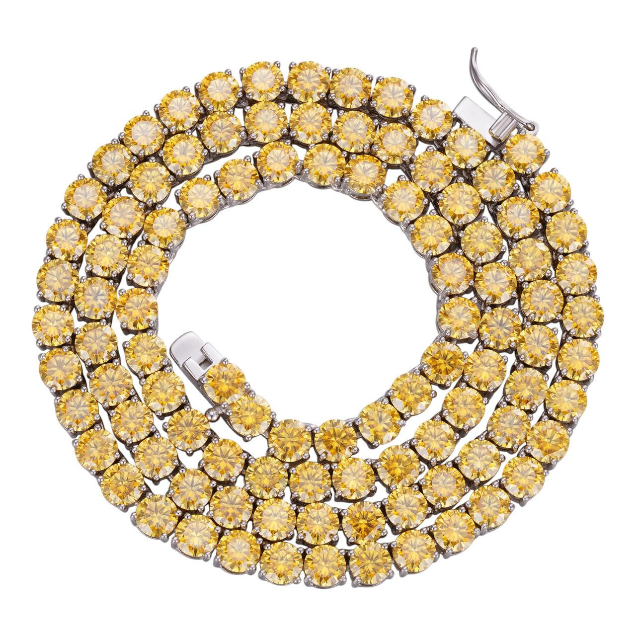 Canary Yellow MOISSANITE 5mm Tennis Chain 925 Silver Iced