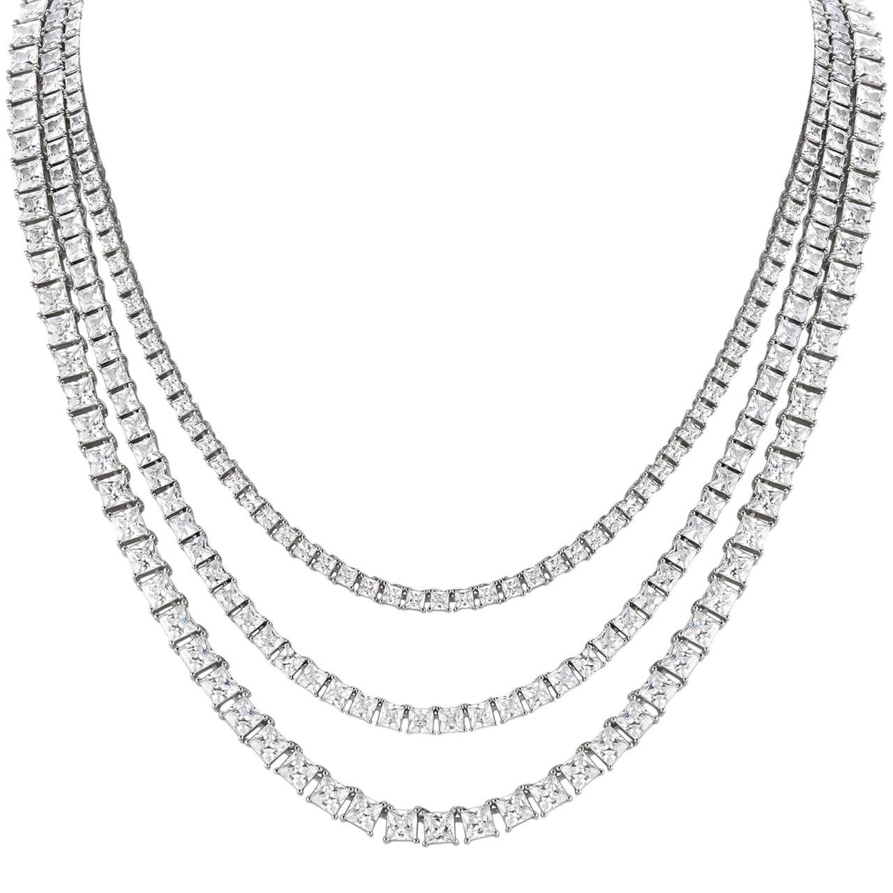 REAL MOISSANITE Iced Square Princess Cut Tennis Chain
