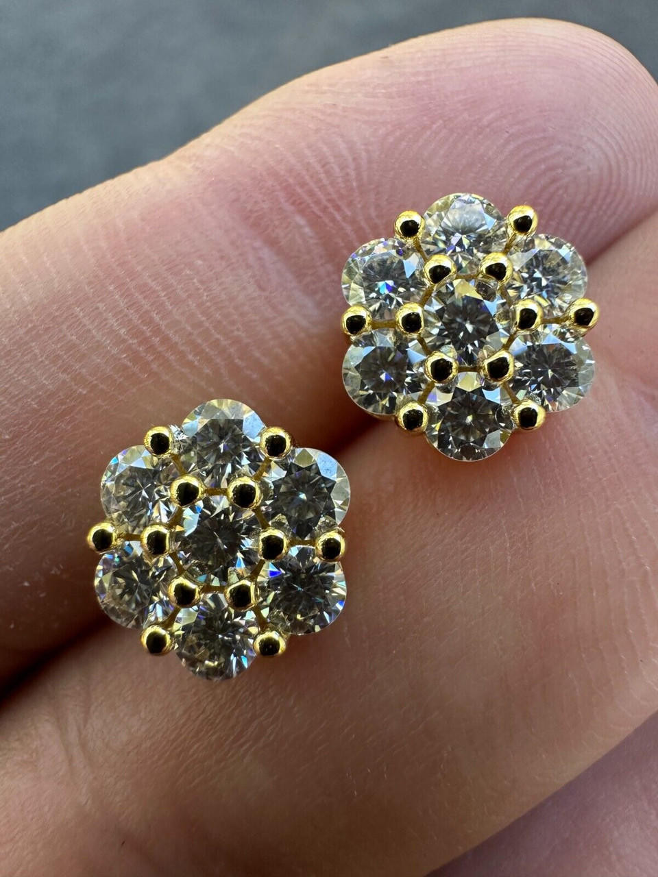 ameshio Moissanite Studs Iced Cluster Flower Set Earrings Real 14k