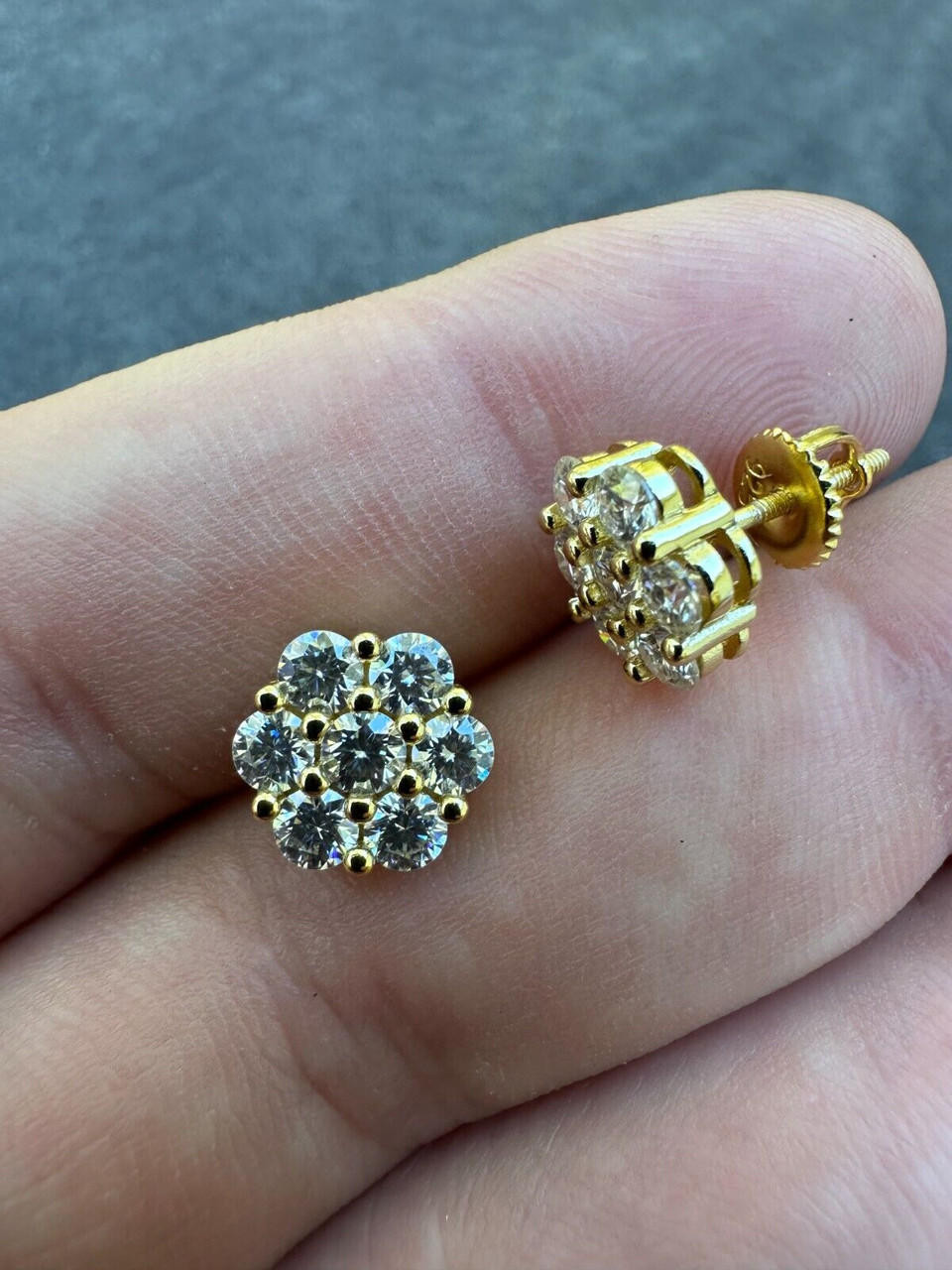 【wing bling】[14K Gold post] Celis Moissanite earring Moissanite Studs Iced Cluster Flower Set Earrings Real 14k