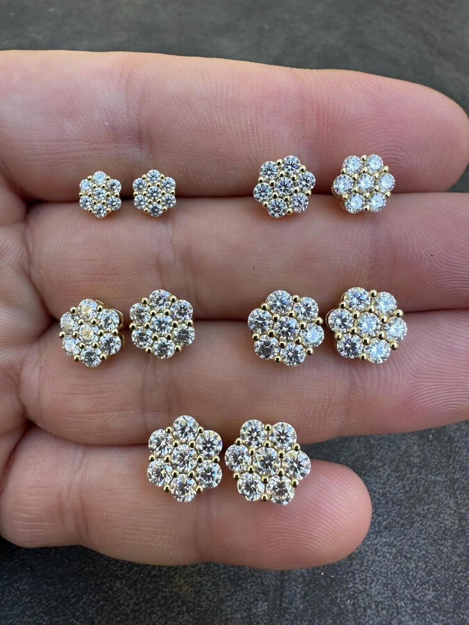 【wing bling】[14K Gold post] Celis Moissanite earring Moissanite Studs Iced Cluster Flower Set Earrings Real 14k