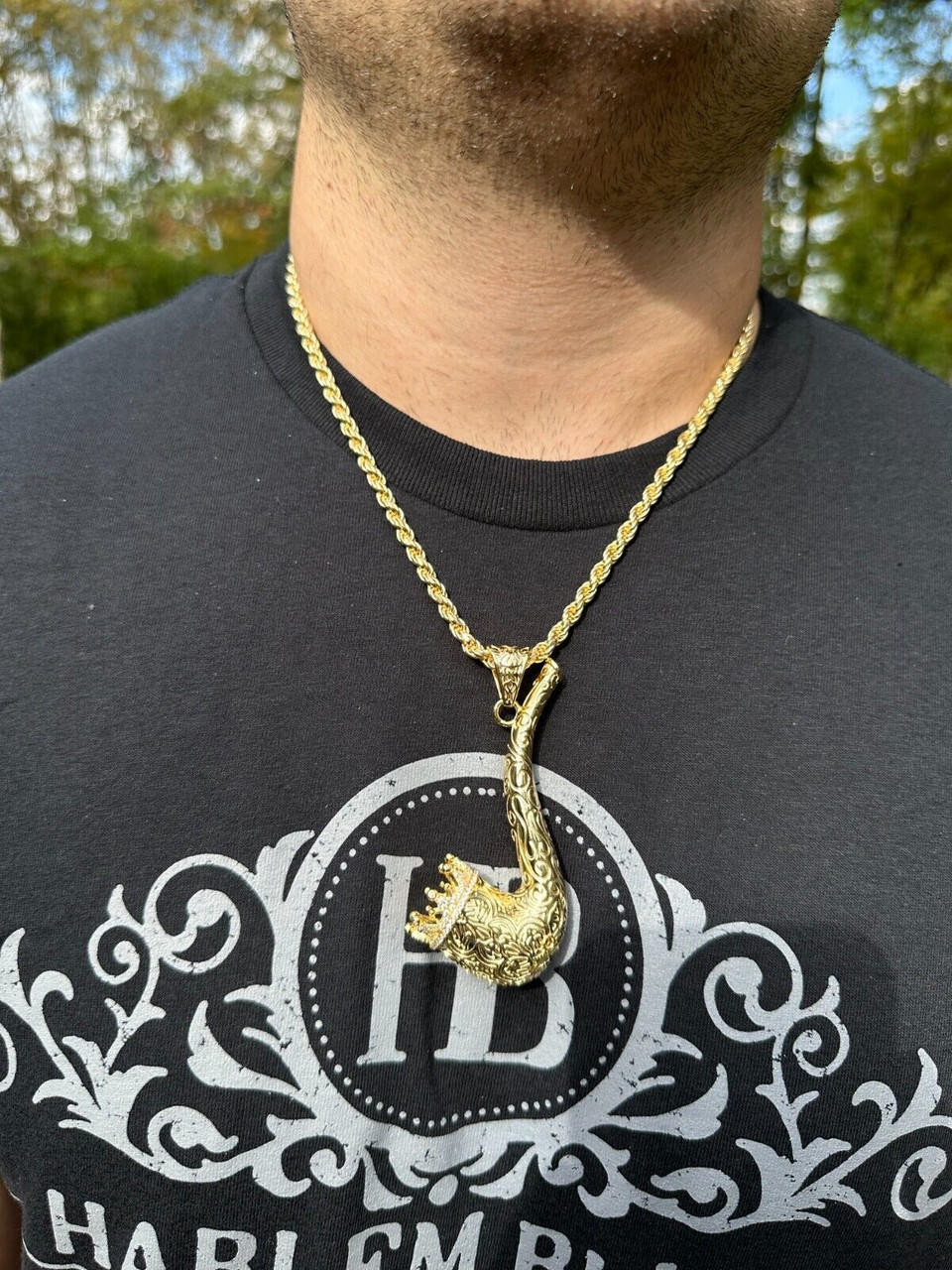 【ナンバリング】Gradient Triple Pipe Pendant Necklace Fully Functional Tobacco Pipe Pendant MOISSANITE Real 925