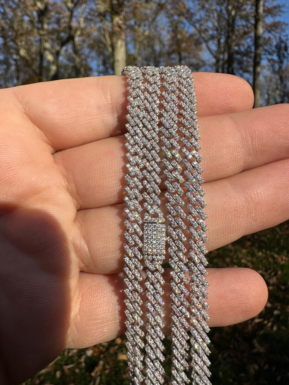 MOISSANITE Real 5mm Micro Miami Cuban Link Prong Chain Iced