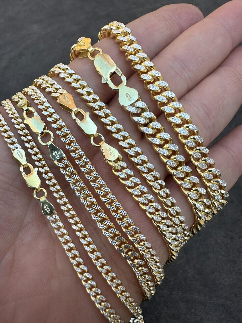 Miami Cuban Chain Bracelet Diamond Cut Two Tone 14k Gold Vermeil