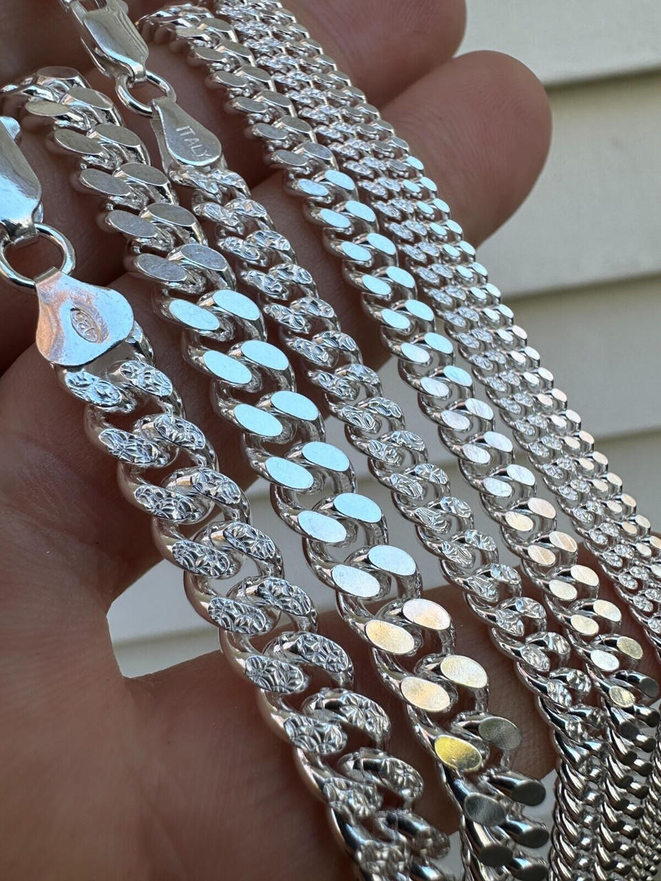 Miami Cuban Chain Diamond Cut Real 925 Sterling Silver Bracelet