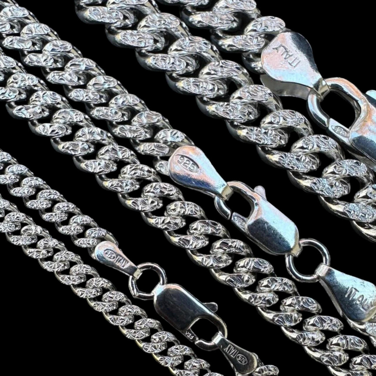 Diamond Cut Cuban Link Chain 925 Silver Silver Diamond Cut Cuban