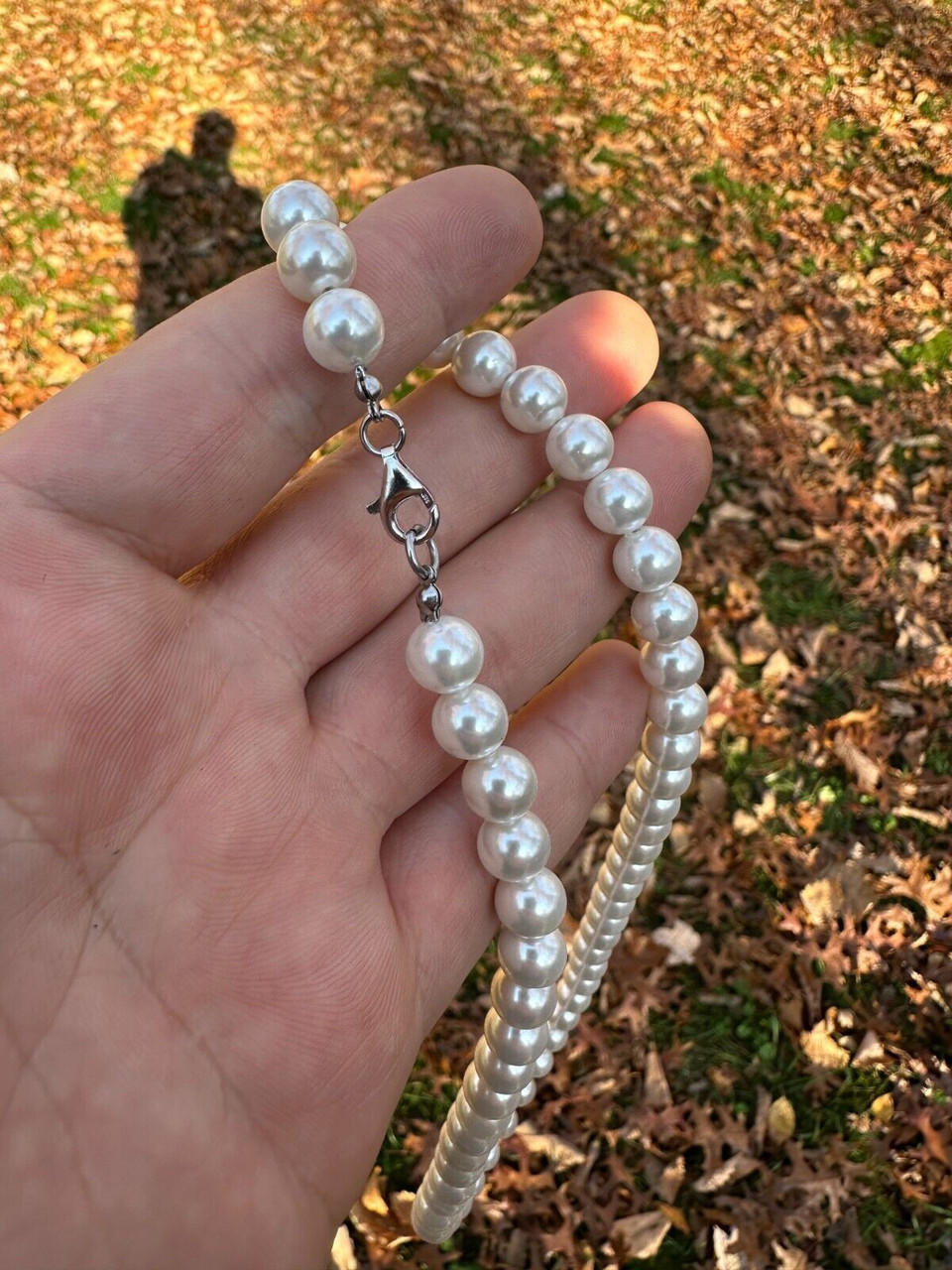 Cultured Pearl Necklace W. Real 925 Silver Clasp For Men