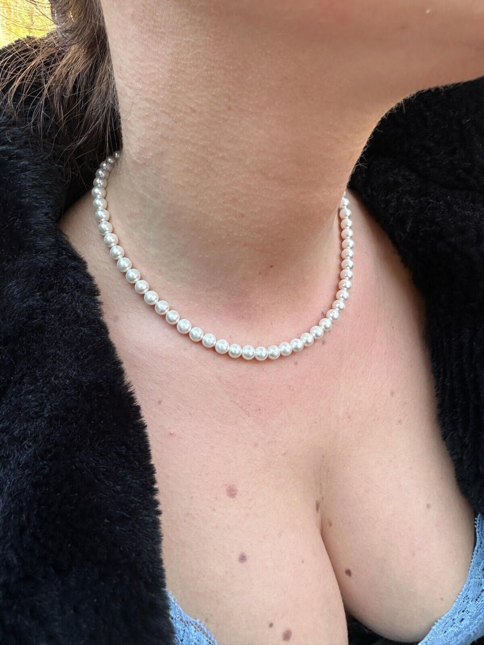 Cultured Pearl Necklace W. Real 925 Silver Clasp For Men Cultured Pearl Necklace W. Real 925 Silver Clasp For Men