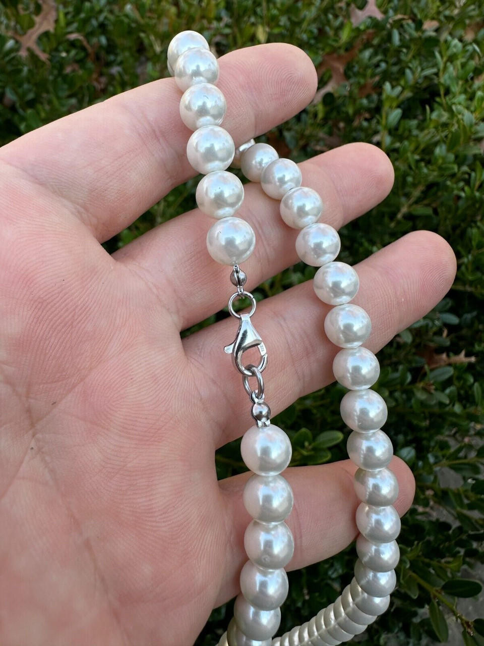 18 Inch 10mm Pearl Beads Pearls Necklace Sterling Silver 9-10mm