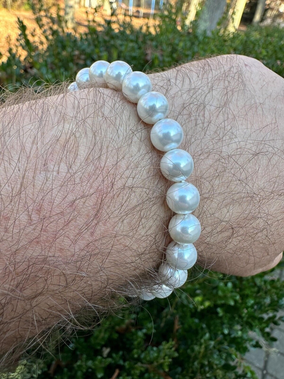 Cultured Pearl Bracelet W. Real 925 Silver Clasp For Men