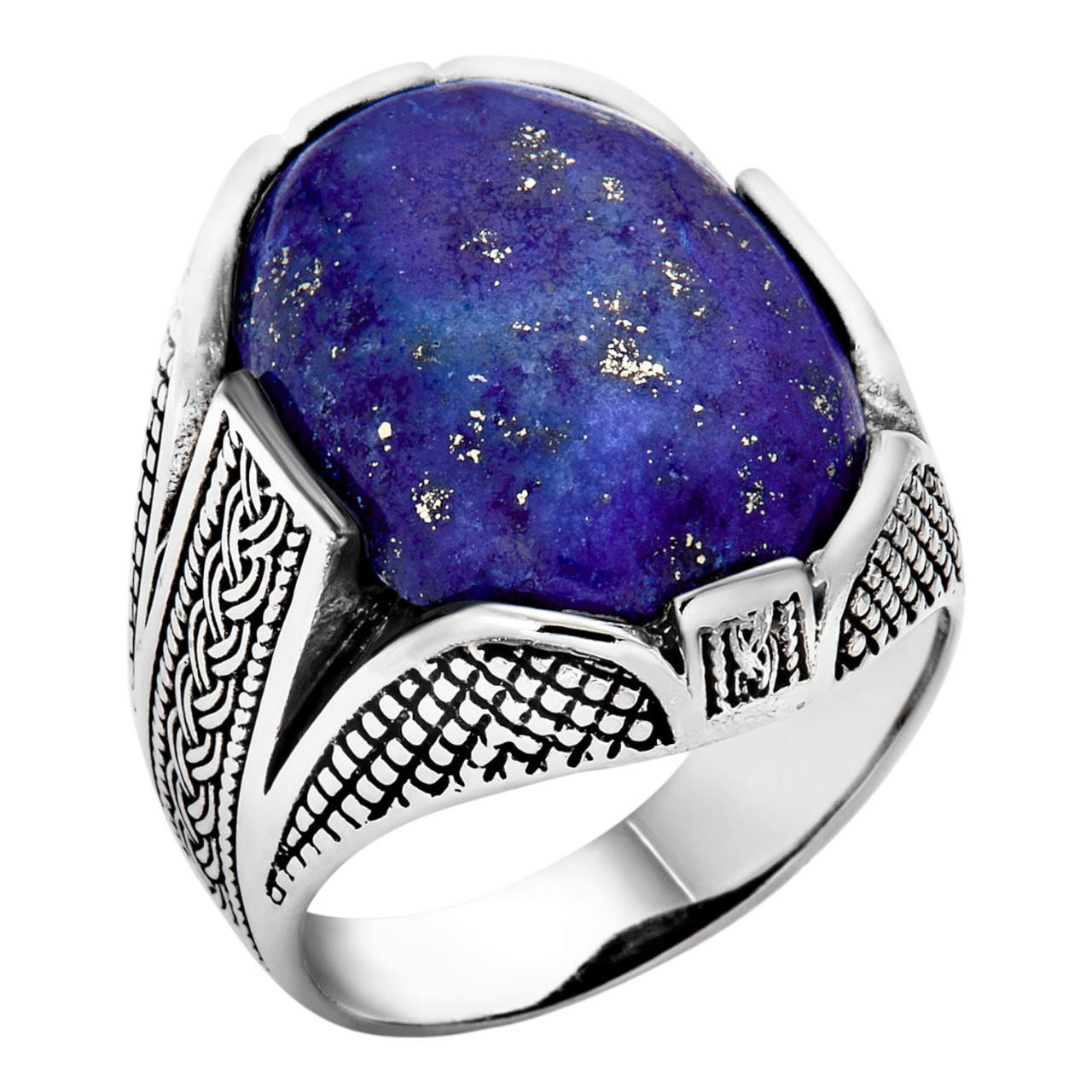 925 Silver Oxidized Genuine Lapis Lazuli Mens Ring