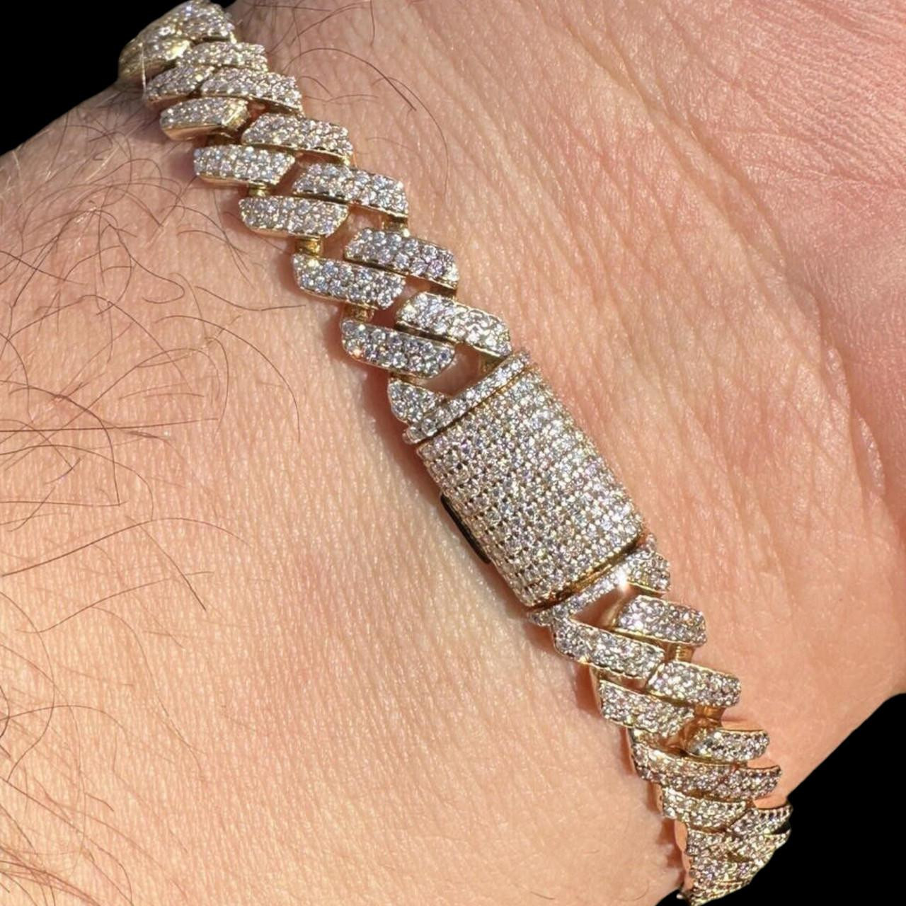 MOISSANITE #1 Bestseller Miami Cuban Link Prong Bracelet Iced Out 14k Yellow Gold 8mm