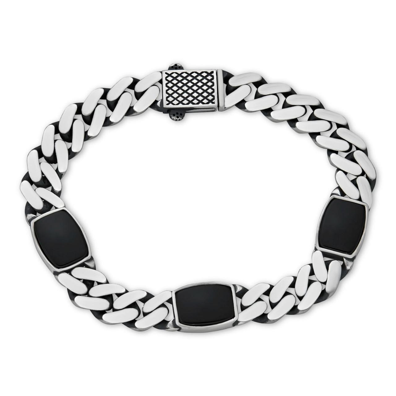 Real Mens Miami Cuban Link Bracelet W. Black Onyx Gemstone