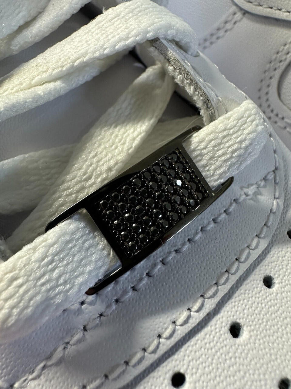 Shoe Laces Af1 Metal Lace Locks Iced 925 Sterling Silver Black