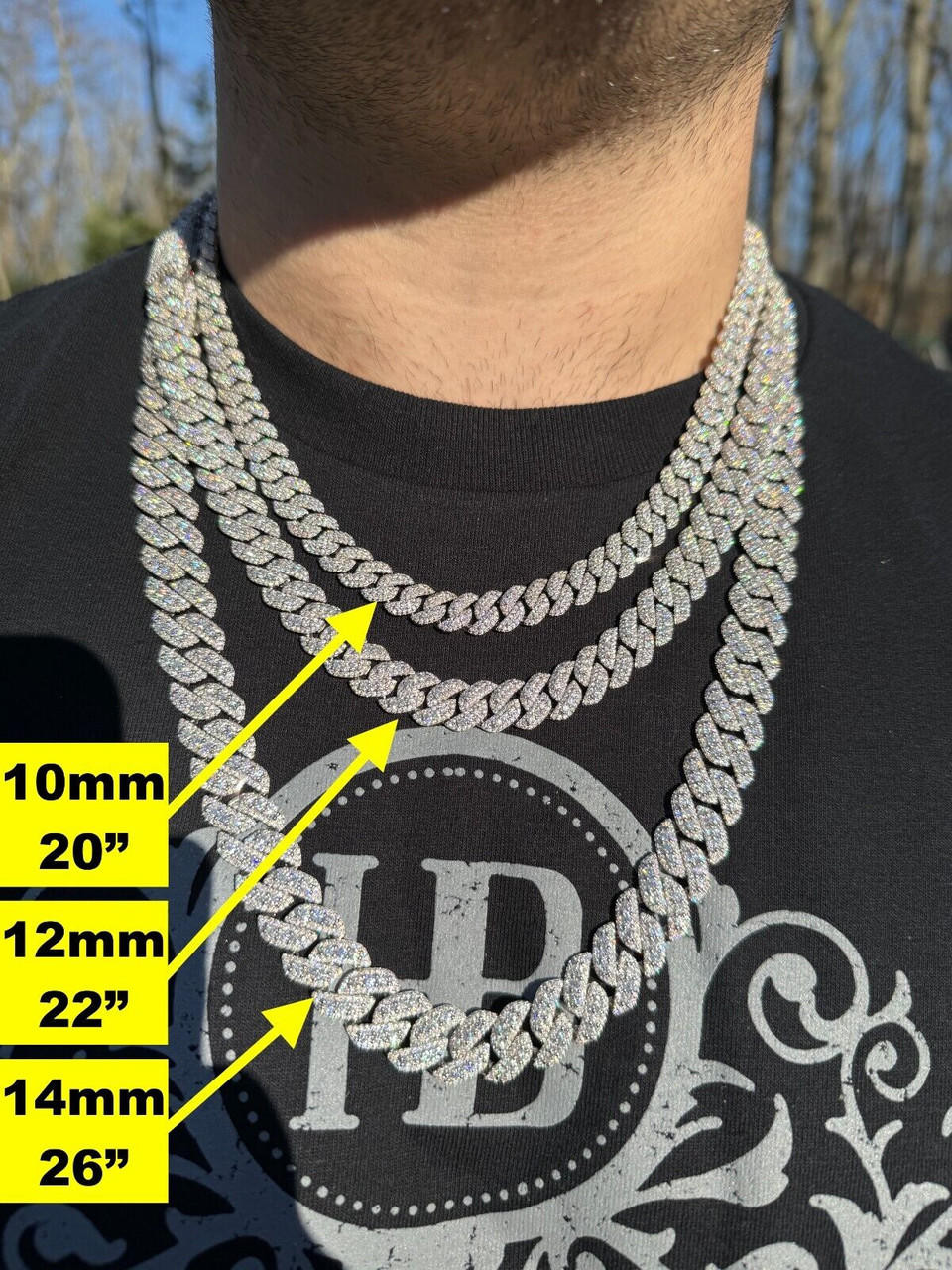 MOISSANITE Real Miami Cuban Link Chain Iced Hip Hop 925 Silver