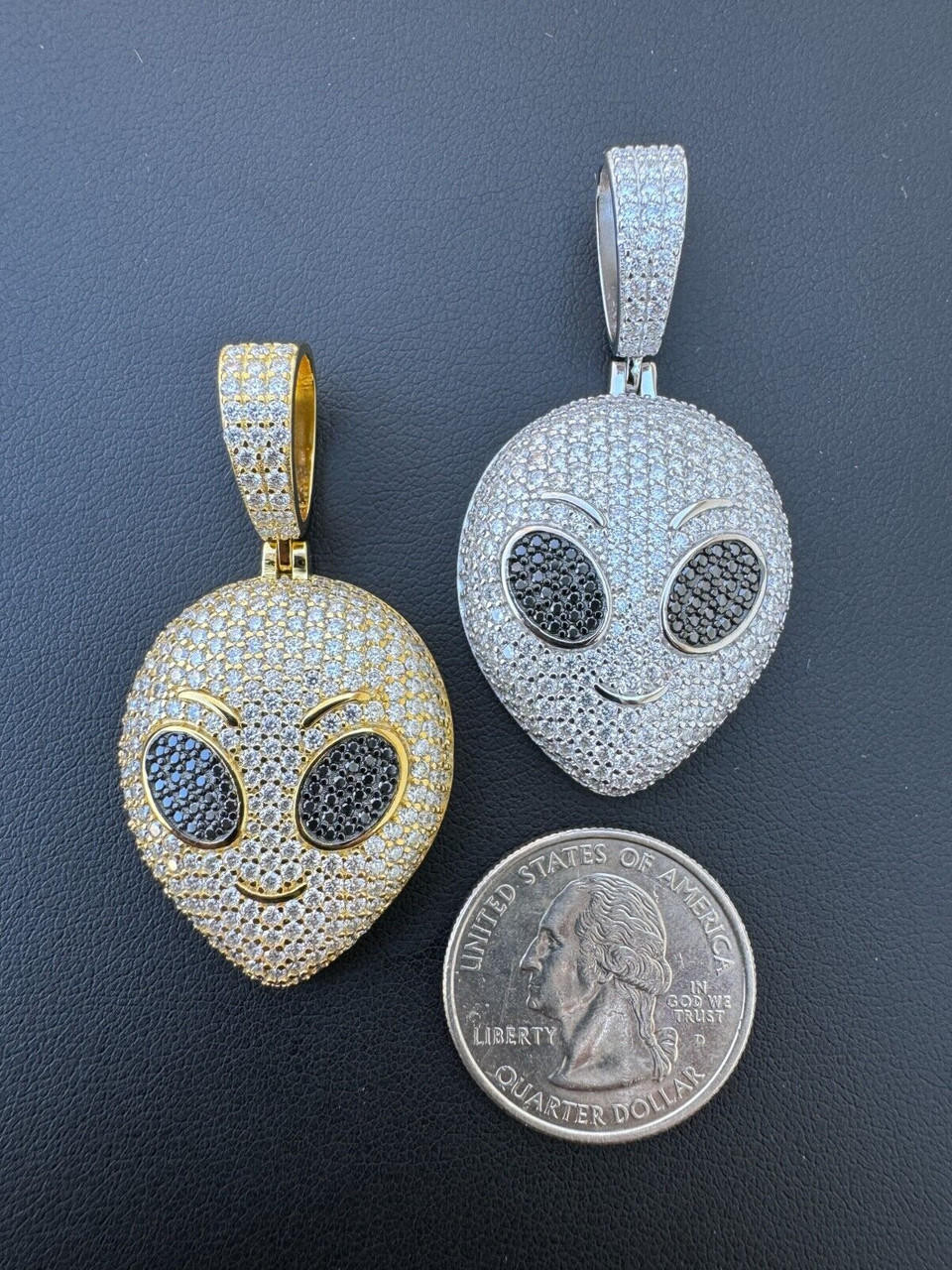 Real Moissanite Pendant Iced Alien Head UFO Emoji Necklace