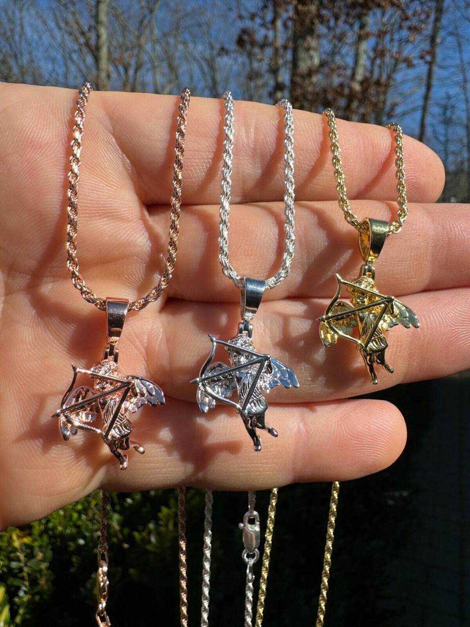 ネックレス・ペンダント [fillow] rose baby cupid necklace Jewelili Parent and One Child Family Pendant Necklace in 14K