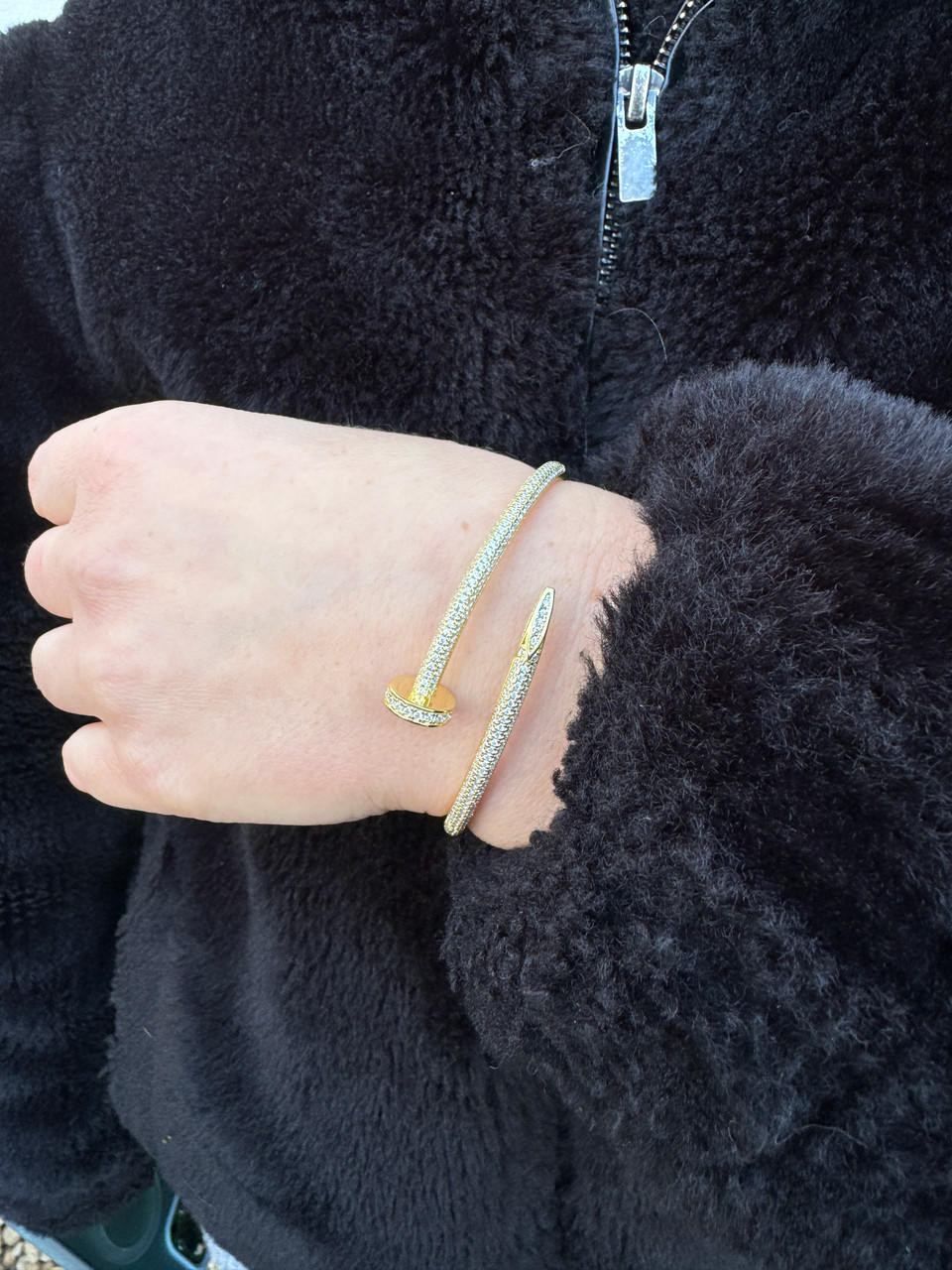 Real 14K Gold Over 925 Silver Iced CZ Nail Bangle Bracelet 6 Real 14K Gold Over 925 Silver Iced CZ Nail Bangle Bracelet 6