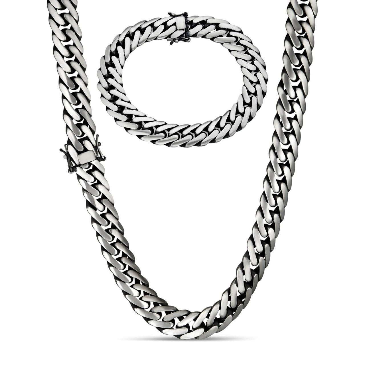 Solid 925 Silver Oxidized Handmade Double Curb Cuban Chain