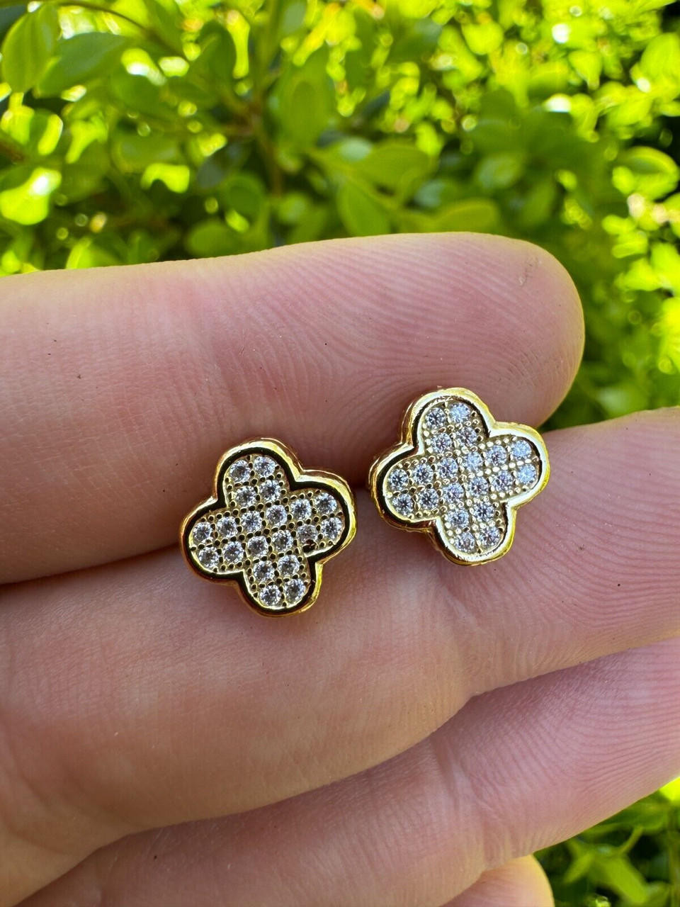ピアス wing bling 14k post flo clover moissanite earrings MOISSANITE Earrings Clover 10mm 14k Gold Over 925 Silver
