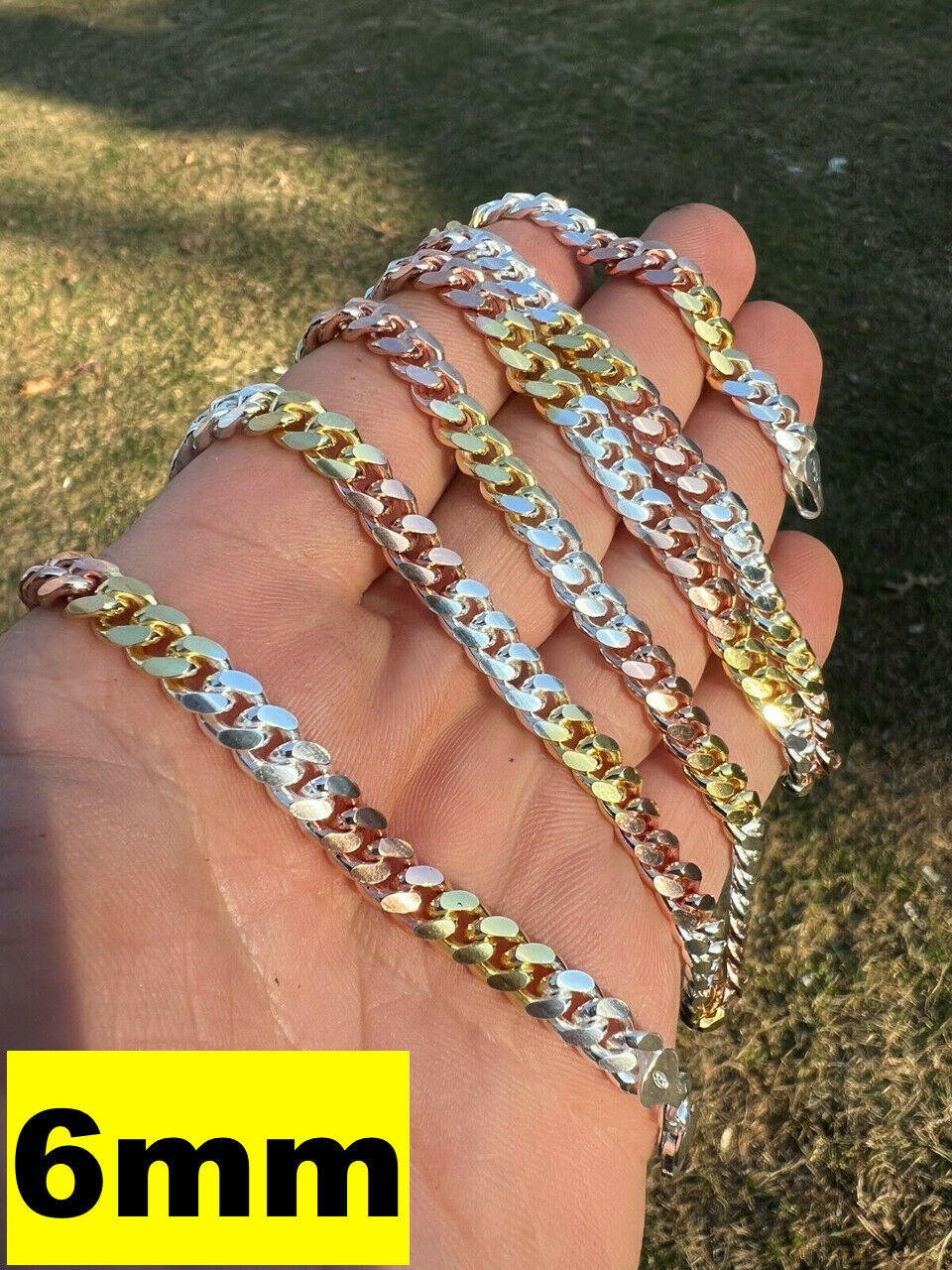 Miami Cuban Link Chain Necklace TRICOLOR 14k Rose Yellow Gold