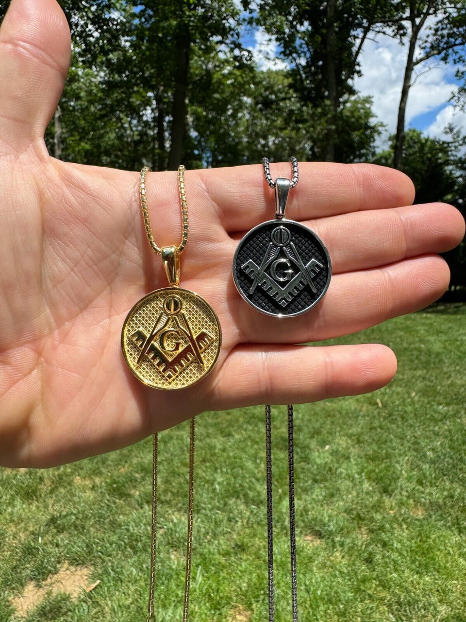 Solid 925 Silver /Gold Plated Freemason Masonic Medallion Pendant