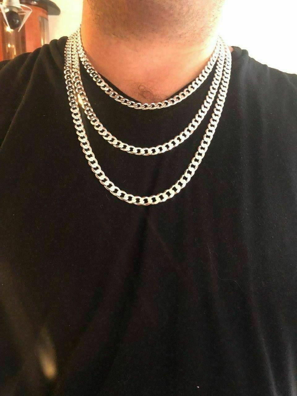 8mm Fine Silver Cuban Chain Solid 925 Sterling Silver Men's 8mm