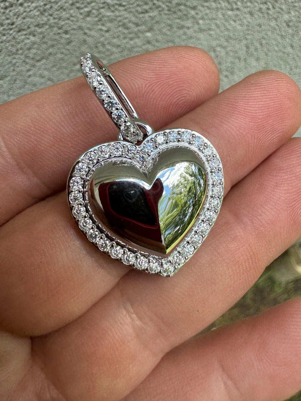 3D Heart Shaped Pendant Iced MOISSANITE Real 925 Silver