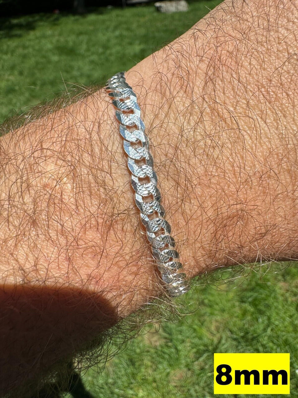 White Gold Bracelet Diamond Cut Cuban Link Bracelet Men's Bracelet
