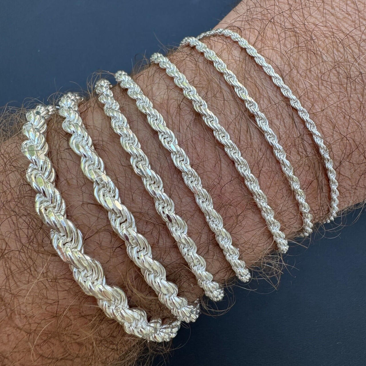 Real Solid 925 Sterling Silver Rope Bracelet 2mm-6mm Men's Women's