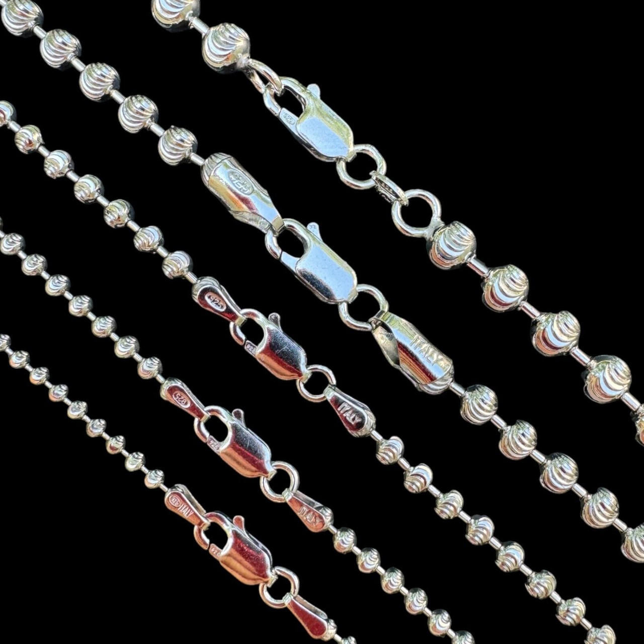 ★関税込★Numbering★GRADATION BALL CHAIN NECKLACE #5829★ 14K Solid Yellow Gold Half Moon Diamond Cut 2mm Bead Ball