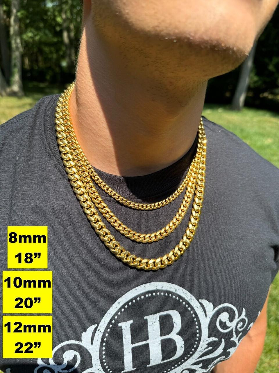 Miami Cuban Link Chain Necklace Bracelet 18k Gold Plated Stainless