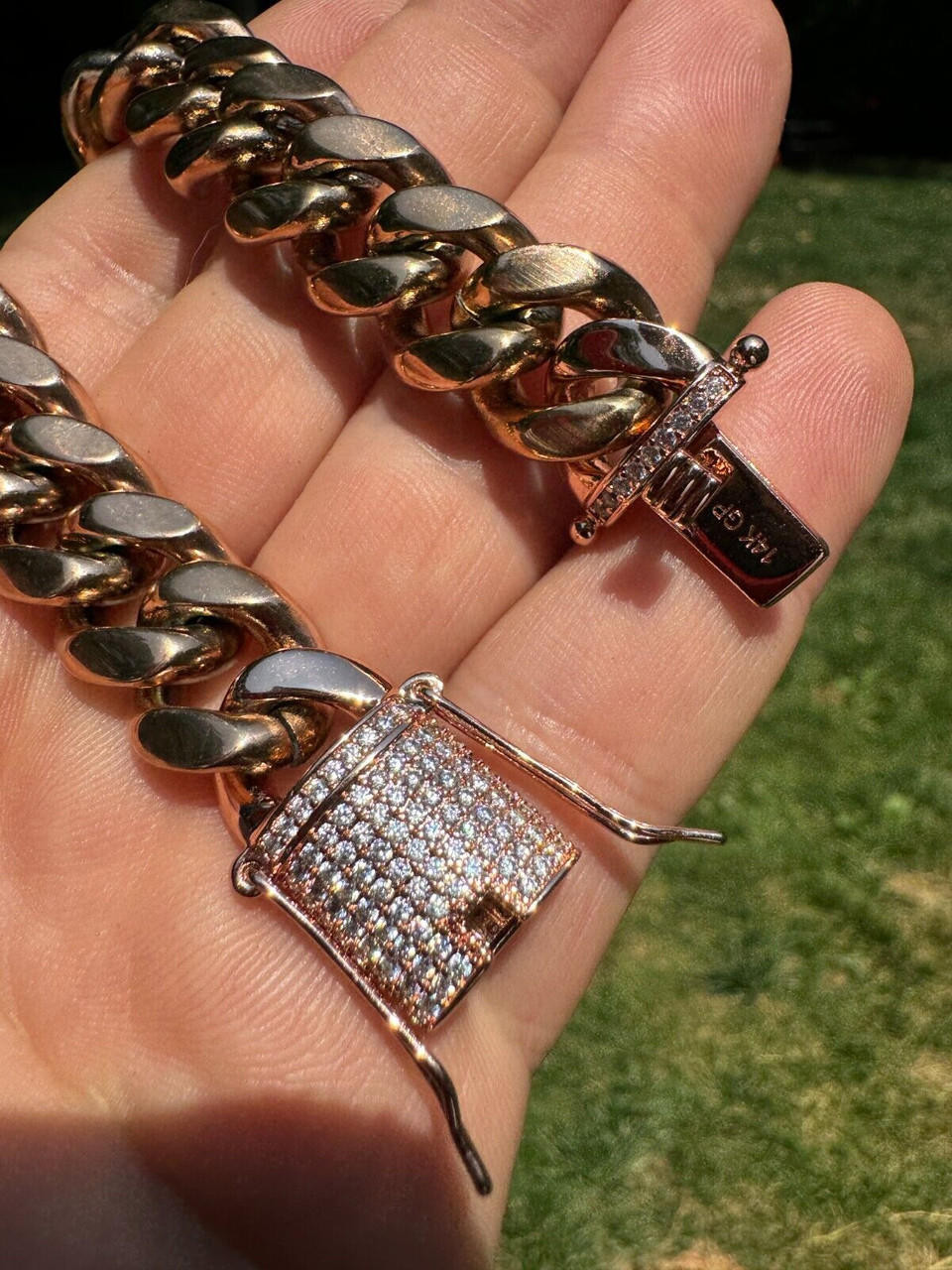 Rose Gold Diamond 8mm Diamond Cuban Link Bracelet Miami Cuban Link