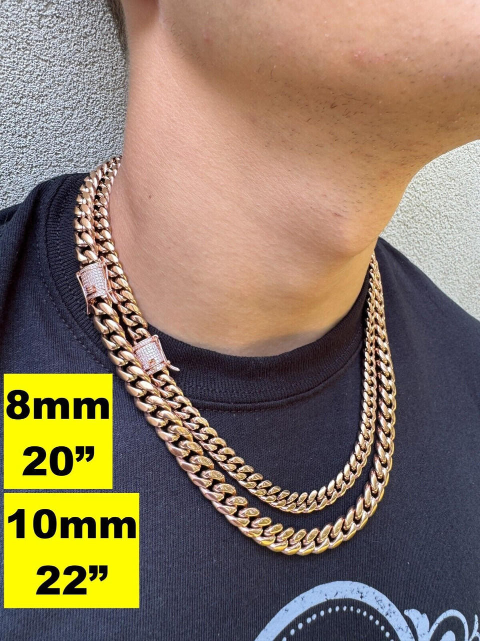 Miami Cuban Link Chain Necklace CZ Clasp Rose Gold Plated
