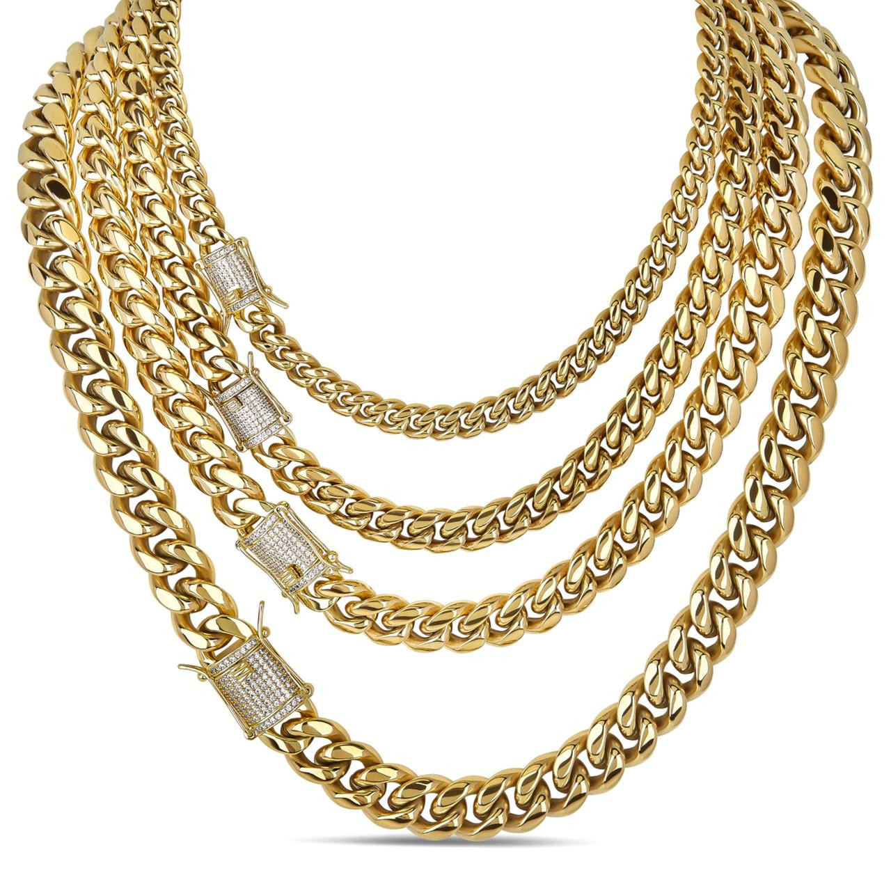 Miami Cuban Link Chain Necklace CZ Clasp 14k Gold Plated