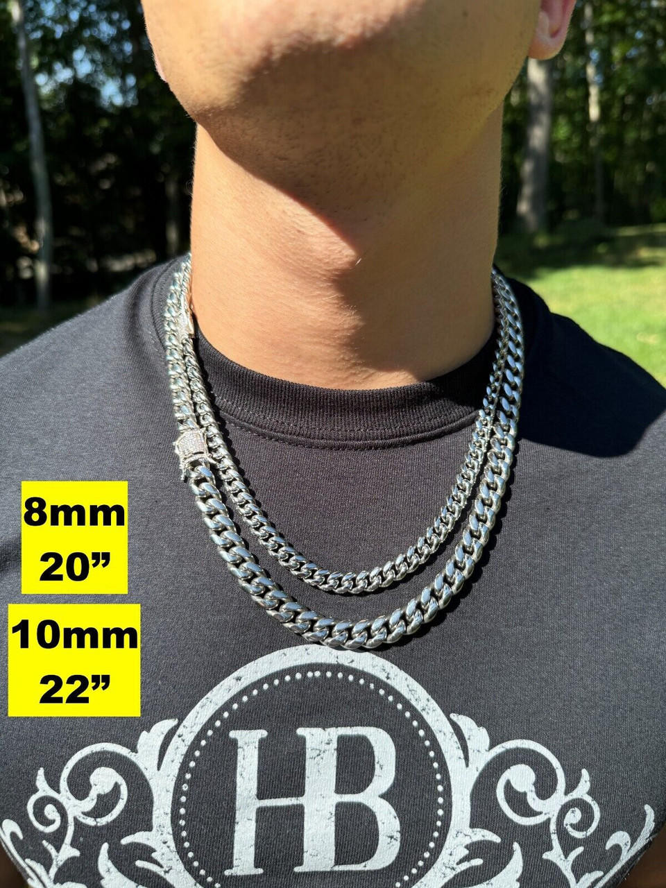 Miami Cuban Link Chain Necklace CZ Clasp Stainless Steel W