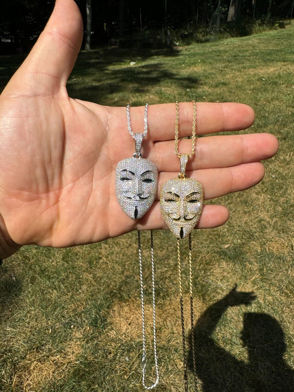 Real Moissanite V For Vendetta Mask Iced Anonymous Pendant